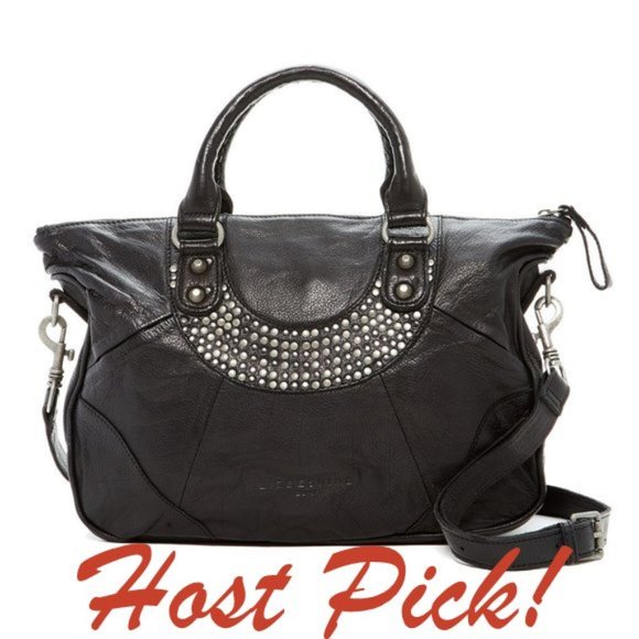 Liebeskind Berlin New ESTHER Stud Leather Satchel Shoulder HandBag Bag BLACK🎉HP - Picture 1 of 12